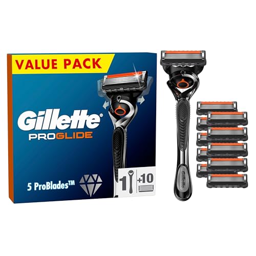 Gillette ProGlide Rasierer für Männer, 1 Nassrasierer Herren + 10 Ersatzklingen, entwickelt für eine gründliche Rasur, mit Gleitstreifen, Geschenk für Männer