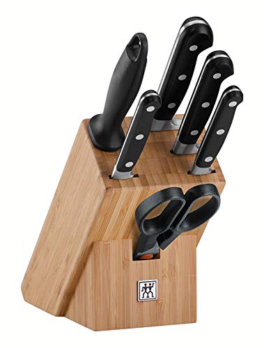 ZWILLING Professional S Messerblock, 7-teilig, Bambusblock, Messer, Wetzstab und Schere, Rostfreier Spezialstahl/Kunststoff-Griff mit Nieten, Schwarz [Made in Germany]