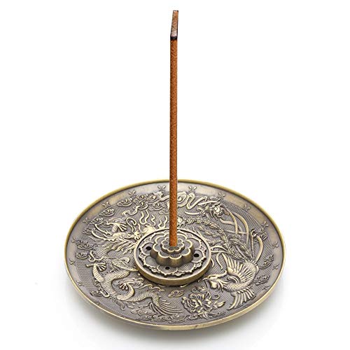 Xinzistar Räucherstäbchen Halter mit Ash Catcher Räuchergefäß Raucherstäbchenhalter Weihrauchbrenner Reucherstabchien Halter für Räucherstäbchen Räucherkegel, Drache und Phönix (Bronze)