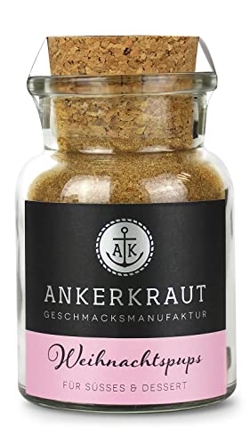 Ankerkraut Weihnachtspups Gewürz, für Süßes als Dessert, Kuchen, Kekse und Quark oder Joghurt, mit Zimt, Nelken und Zucker, 120 g im Korkenglas