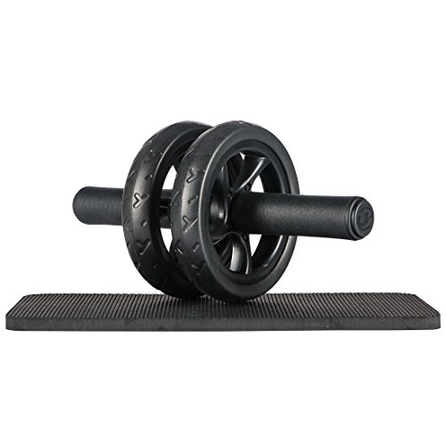 Ultrasport Bauchtrainer AB Rad, AB Roller, platzsparender Bauchmuskeltrainer für Zuhause, Ideal auch als Fitnesstrainer und zur Unterstützung beim Abnehmen, mit Doppelrollen und Kniematte (Schwarz)