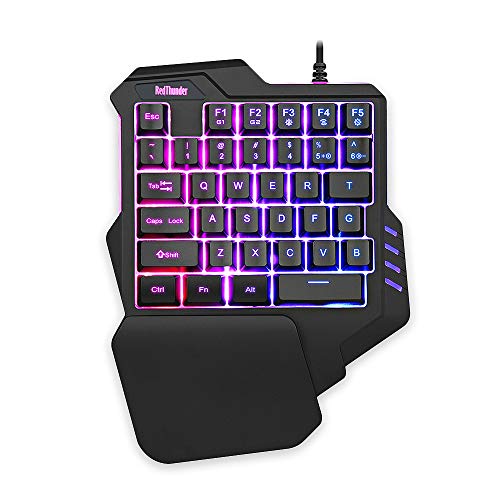 RedThunder Einhand-Gaming-Tastatur mit RGB-Hintergrundbeleuchtung und 35 Tasten Tragbare Mini Ergonomischer Gamecontroller für PC PS4 Xbox Gamer