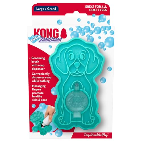 KONG ZoomGroom Bubbles Hundebürste – Seifenspender, Massage- und Gooming-Bürste für Hunde, entfernt Haarausfall, funktioniert auf allen Felltypen und -längen