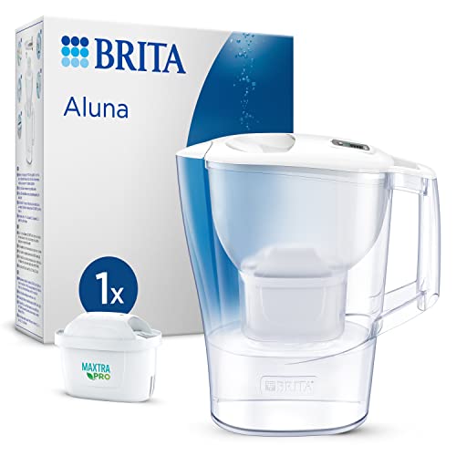 BRITA Wasserfilter-Kanne Aluna weiß (2,4l) inkl. 1x MAXTRA PRO All-in-1 Kartusche– Wasser Filter zur Reduzierung von Kalk, Chlor, Metalle wie Blei & Kupfer & geschmacksstörenden Stoffen im Wasser