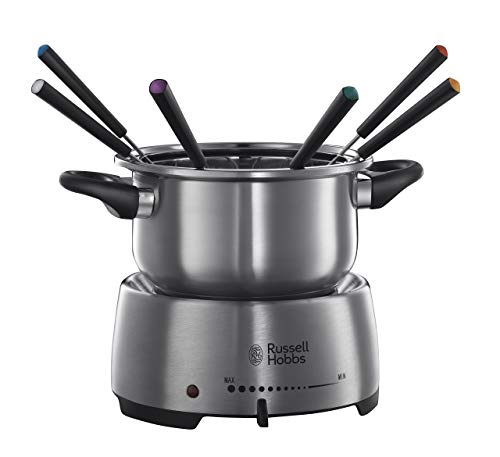Russell Hobbs Fondue elektrisch Set [Käsefondue, Schokofondue oder Öl-/Brühe-Fondue] Fiesta (inkl. 6 farbige Gabeln, spülmaschinenfester & antihaftbeschichteter 1,2l Edelstahl-Topf, 1200W) 22560-56