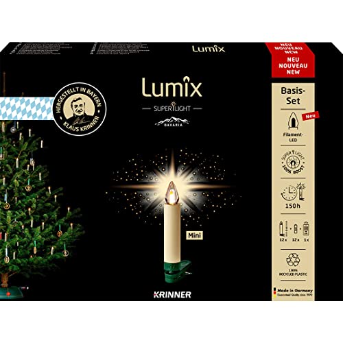 Lumix® SuperLight Bavaria Mini kabellose LED Christbaumkerzen Weihnachtsbaumkerzen 12er Basis-Set Elfenbein 9cm warmweiß inkl. Fernbedienung Made in Germany 77901