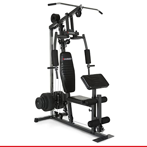 HAMMER Kraftstation California XP - Multistation für effektives Krafttraining zuhause Verdopplungsmechanismus bis 120kg inkl. Curl-Pult, Latzug-Stange