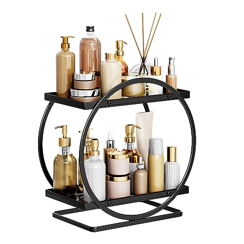 Whemyreat Organizer für Parfüm,Hautpflege Organizer, Großes Fassungsvermögen, Makeup Vanity Caddy Regal, 2 Stufiges Kosmetik Display Tablett für Badezimmer Organizer auf der Arbeitsplatte,Schwarz