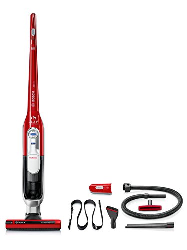 Bosch Akku-Staubsauger Athlet Zoo'o BCH6ZOOO, Tierhaar-Staubsauger, beutellos, ideal für Tierhaare, hohe Saugleistung, freistehend, lange Laufzeit, Fugendüse, alle Bodenarten, rot