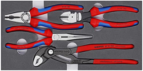 KNIPEX Zangen-Set, 4-teilig, in Schaumstoffeinlage für Werkbank / Werkstattwagen, 335 x 33 x 165 mm, Zangenset, Werkzeugset, 00 20 01 V15