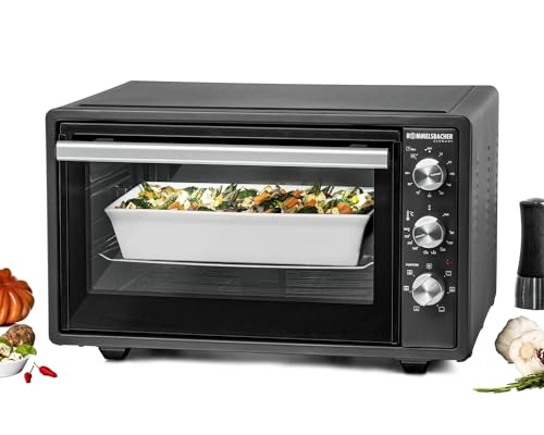 ROMMELSBACHER Back & Grill Ofen BG 1620 - 37 Liter, Ober-/Unterhitze, Umluft, Grill, Drehspieß, Doppelverglasung, Zeitschaltuhr, 3 Einschubebenen, Backraumbeleuchtung, 1650 Watt, dunkelgrau
