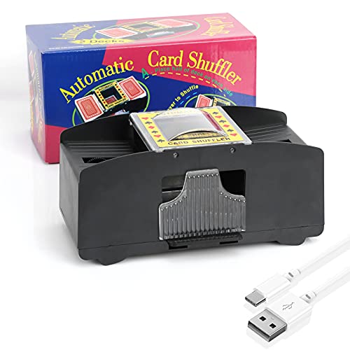 Napacoh kartenmischmaschine elektrische, Poker Kartenmischer Batteriebetrieben USB Aufladung mit 2 Decks, Automatischer Casino-Poker-Kartenmischen (schwarz)