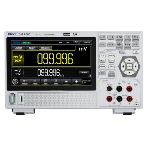 RIGOL DM858E Tragbares Digitalmultimeter, 5½-bit TRMS, 0,06% DCV Genauigkeit, 80 rdgs/s Ablesegeschwindigkeit, 7' Farb-Touchscreen, Unterstützung für mobile Stromversorgung