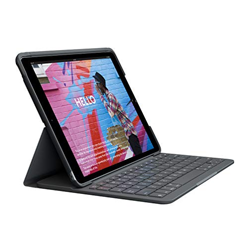 Logitech Slim Folio für iPad (7., 8. und 9. Generation) Tastatur-Case mit integrierter kabelloser Tastatur, Deutsches QWERTZ-Layout - Graphit