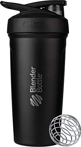 BlenderBottle Strada - Edelstahl Trinkflasche, Thermoflasche mit BlenderBall, Protein Shaker und Fitness Shaker, BPA frei, Doppelwandig, Vakuum isoliert - schwarz, 710 mL.