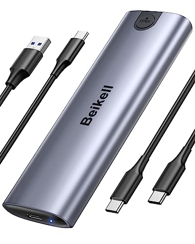 Beikell M.2 NVME Gehäuse, Werkzeuglos 10Gbps M.2 SSD Gehäuse USB 3.2 Gen 2 NVMe zu USB Adapter für 2230/2242/2260/2280 M.2 NVMe/SATA SSD von M-Key/M+B Key mit USB C zu C- und USB-A-zu-C-Kabel