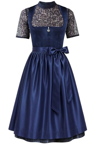 EIISSION Dirndl Damen midi Lang Dirndl Blau Trachtenkleid Trachtenrock Dirndl-Komplettsets Trachtenmode Trachten Damen mit 3 Teilig Schürze Dirndlbluse Oktoberfest Dresses Dirndlkleid 36