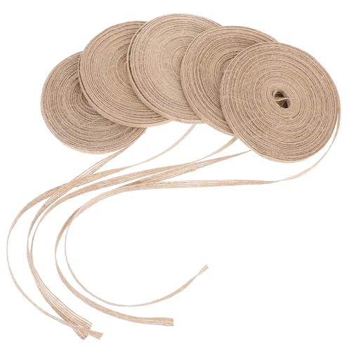5 Rollen Vintage Juteband, 0.6cm Breit Dekoband Jute Geschenkband Natürliche Sackleinen Decoband Schleifenband für Handwerk, Hochzeitdeko, Weihnachten, Herbstkranz, Oktoberfest