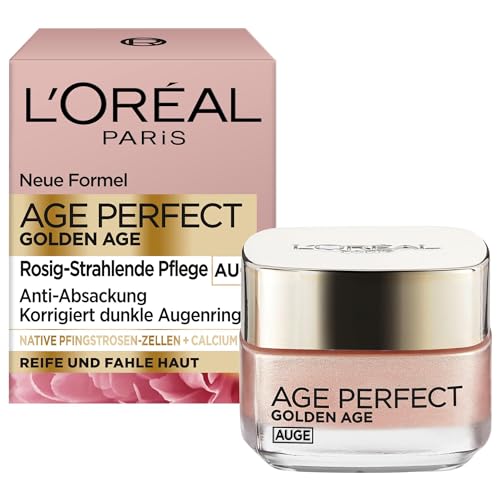 L'Oréal Paris Rosé-Augenpflege für Frauen: für Anti-Absackungseffekt & korrigierte dunkle Augenringe mit Pfingsrosen-Zellen, Calcium und Vitamin B3, Age Perfect Golden Age1x 15ml