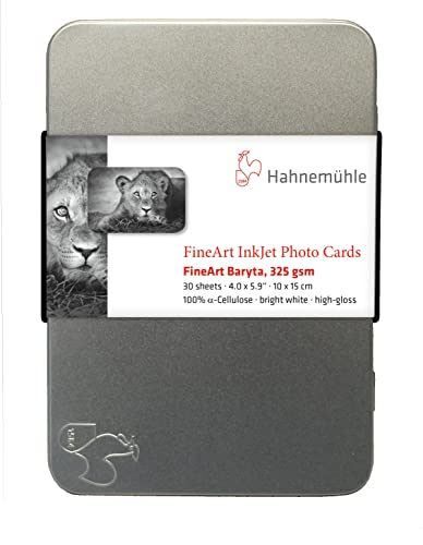 Hahnemühle DFA *FineArt Baryta* Photo Cards 325 gsm, 100% a-Cellulose, 30 Blatt in Metallbox 10x15cm