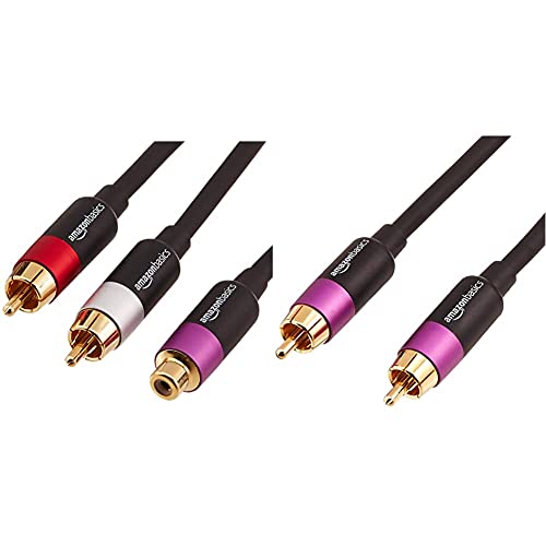 Amazon Basics PBH-22632 - Cinch-Y-Adapterkabel, 2 x Cinch-Stecker auf 1 x Cinch-Buchse, 30,5 cm & PBH-19088 Subwoofer-Kabel, 2,4 m