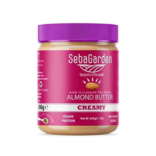Mandelmus-Seba Garden – 500 g reine natürliche cremige glatte kalifornische Mandeln Butteraufstrich, 100% Mandeln, Paleo, Keto-freundlich, ohne Zuckerzusatz