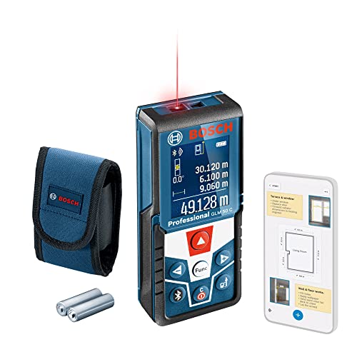 Bosch Professional Laser Entfernungsmesser GLM 50 C (Bluetooth-Datentransfer, Flächen-/Volumenberechnung, max. Messbereich: 50 m, 2x 1,5-V Batterien, Schutztasche)