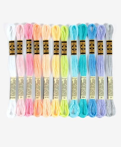DMC - Mouliné Garnpack Pastell, 100% Baumwolle - 12 Stränge Mouliné Spécial Art. 117MC, je 4 m lang | Made in France