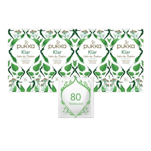 Pukka | Bio-Kräutertee „Klar“ | Fenchel, Aloe Vera, Pfefferminze, Löwenzahn und Brennnessel | für ein inneres Strahlen | 4er Pack | 80 Teebeutel