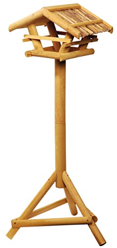 dobar® 48000FSC Vogelfutterhaus inkl. Ständer - Vogelfutterstation aus Holz mit Schilf-Dach - Vogelhaus mit Dreibeinständer - Vogelvilla für Garten/Terrasse/Balkon - 44 x 44 x 101 cm - Natur