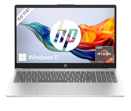 HP Laptop 15, 15,6' FHD Display, AMD Ryzen 7 7730U, 16 GB LPDDR4 RAM, 512 GB SSD, AMD Radeon Grafik, Windows 11 Home im S-Modus, QWERTZ Tastatur, Silber