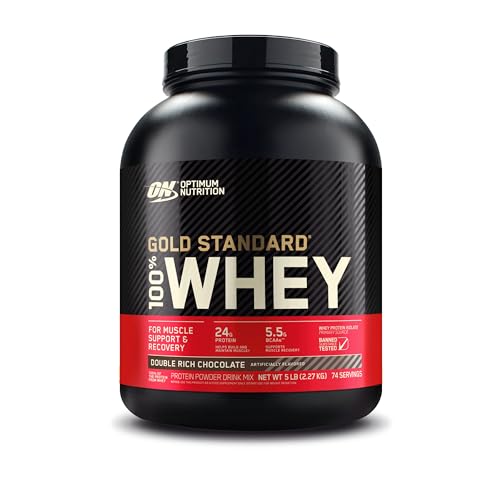 Optimum Nutrition Gold Standard 100% Molkenproteinpulver für Muskelaufbau und -regeneration mit natürlich vorkommendem Glutamin und BCAA-Aminosäuren, Double Rich Chocolate, 73 Portionen, 2,26 kg