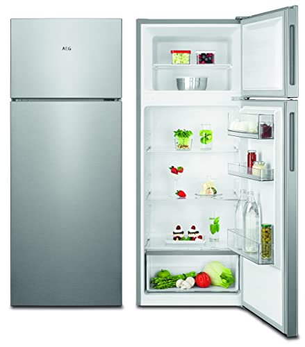 AEG RDB424E1AX Freistehender Doppeltür - Kühlautomat / Serie 5000 mit ColdSense / 1434 mm / Gefrierteil oben / 206 L / Farbe: Edelstahl-Look, Seiten silber + Antifinger Edelstahlbeschichtung / E