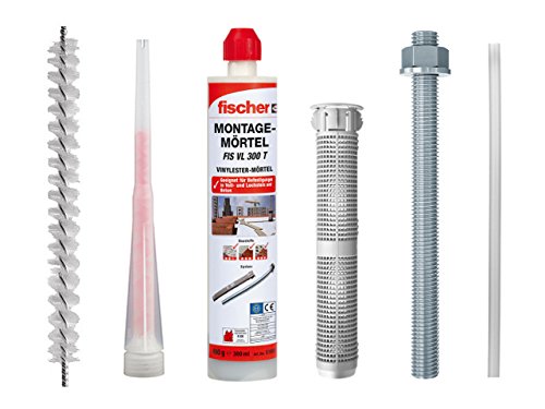 FISCHER Schwerlast Befestigungsset 4 Stück M8x130 Verbundmörtel + 4 Gewindestange + 4 Siebhülse + Bürste