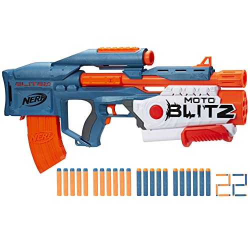Hasbro Nerf Elite 2.0 Motoblitz Blaster, Motorisierter 10-Dart-Abschuss, 6-Dart-Airblitz-Action, Clip-Magazin, 22 Darts, Multi, Einheitsgröße