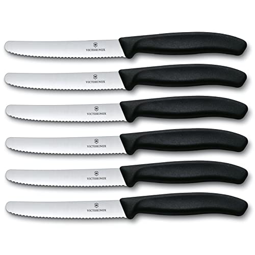 Victorinox 6 Stück Tafelmesser - Tomatenmesser Swiss Classic mit Wellenschliff rostfrei - Swiss Made - schwarz