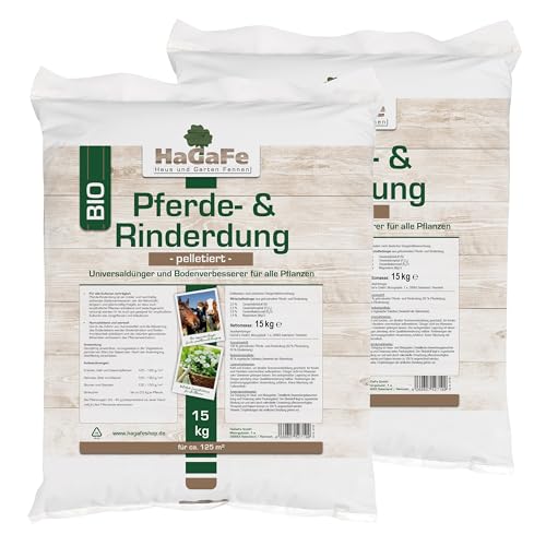 HaGaFe Pferdedung Pferdemist Rinderdung Kuhmist Universaldünger Dünger, 30kg (2x15)