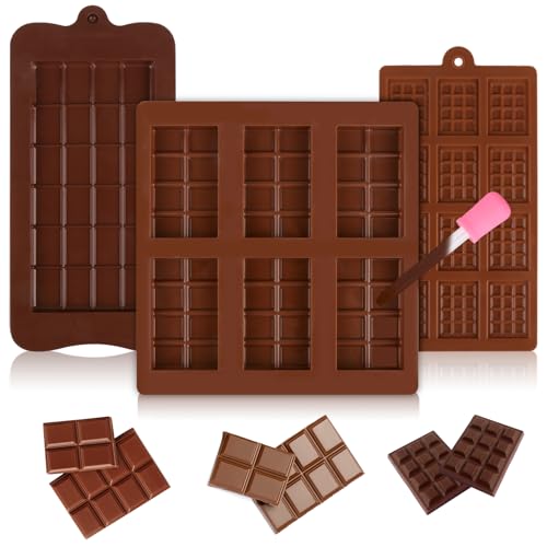 3 Stück Silikon Schokoladenform Tafel, Silikonform Schokolade mit 1 Pipetten, Schokoladenform Tief Wiederverwendbare, Schokoladentafel Formen für Schokolade, SüßIgkeiten, Gelee