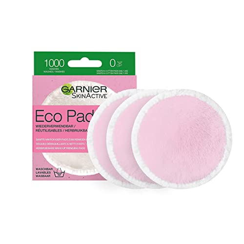 Garnier Waschbare Abschminkpads für gereinigte und weiche Haut, Aus Mikrofaser für eine sanfte Gesichtsreinigung und Entfernung von Makeup, Wiederverwendbar, SkinActive Eco Pads, 1 x 3 Stück