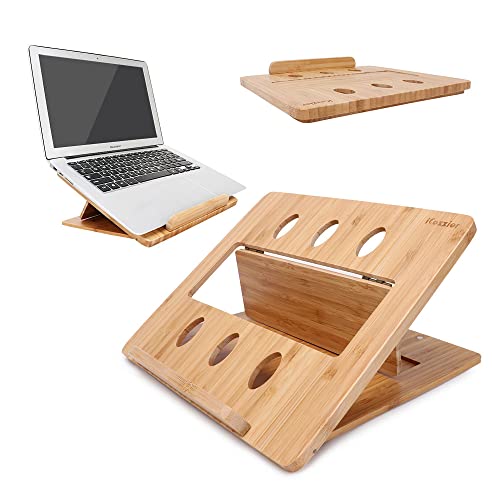 iCozzier Bambus Faltbarer Laptopständer Einstellbare Notebook Tablet Schreibtisch-Wärmeableitungshalterung für MacBook, Netbook, Ultrabook