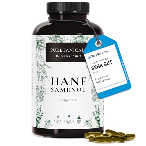 Hanfsamenöl Hanföl Kaltgepresst - 180 hochdosierte Kapseln - 1000mg Hanf Öl Omega 3-6-9 | 100% Natürlich & Stark, Hemp Seed Oil, in der EU hergestellt & laborgeprüft