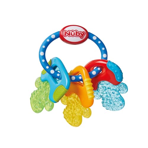 Nûby Beißring für Babys fördert Sehsinn & Motorik, Greifling mit ICE-Gel erreicht auch die Backenzähne, ab 3+ Monate 600 Blau 1 Stück (1er Pack)