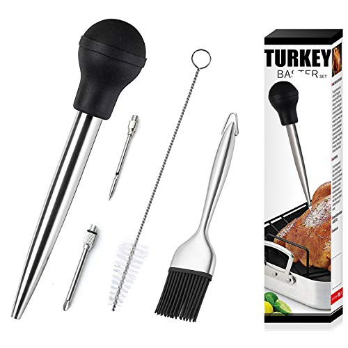 Bratenspritze aus Edelstahl mit 2 Aroma-Injektor-Nadeln – Lebensmittelqualität Spritze zum Kochen und Braten – ideal zum Abtropfen von Butter und Bratensaft für Geflügel (schwarz)