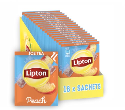 Lipton Eistee Sachet Set, Eistee Pulver 'Pfirsich', Eisteevariante, Zur Zubereitung von erfrischendem Eistee für die ganze Familie, 18x Sachet, in Pulverform zum Selbermachen