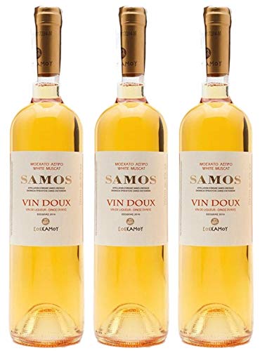 Samos Wein Vin Doux 3x 0,75l Likörwein weiß süß P.D.O. | 15% Vol. | Samos Wein | + 20ml Jassas Olivenöl