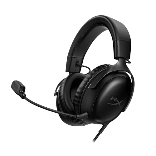 HyperX Cloud III – Kabelgebundenes Gaming-Headset, PC, PS5, Xbox Series X|S, abgewinkelte 53mm-Treiber, DTS, Memory-Schaum, Stabiler Rahmen, ultraklares 10mm-Mikrofon, USB-C, USB-A, 3,5mm, Schwarz