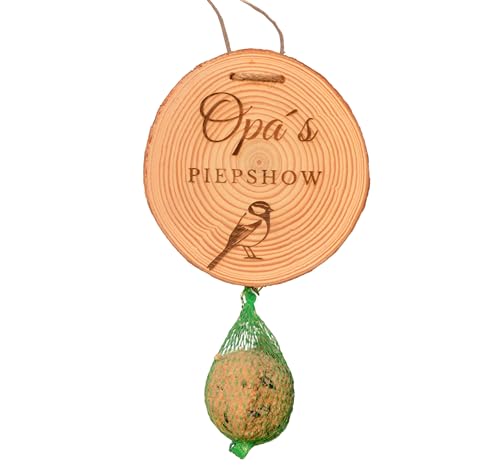 Geschenk für den Bester Opa | lustige Geschenkidee Geburtstag aus Holz für den Garten | Opas Piepshow zum Aufhängen | Meisenknödelhalter | Vogelfutterhaus für Wildvögel klein