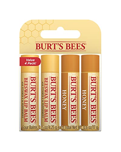 Burt's Bees 100 % natürlicher, feuchtigkeitsspendender Lippenbalsam, 4er-Pack, Original Bienenwachs mit Vitamin E und Pfefferminzöl - 4 Tuben, 17 g