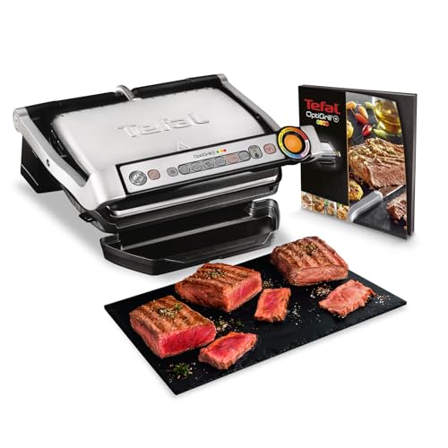 Tefal OptiGrill+ Kontaktgrill, 6 Programme, Garstufenanzeige, abnehmbare Platten, manueller Modus, perfekte Grillergebnisse dank Messung der Dicke, Elektrogrill, Edelstahl, GC712D12