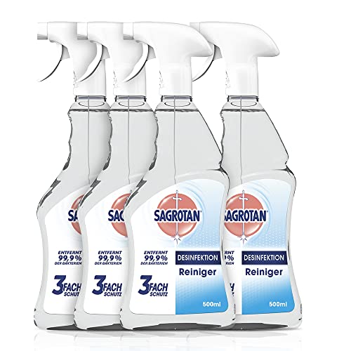 Sagrotan Desinfektionsreiniger – Desinfektionsmittel für die tägliche, sanfte Reinigung – 4 x 500 ml Desinfektionsspray für Flächen